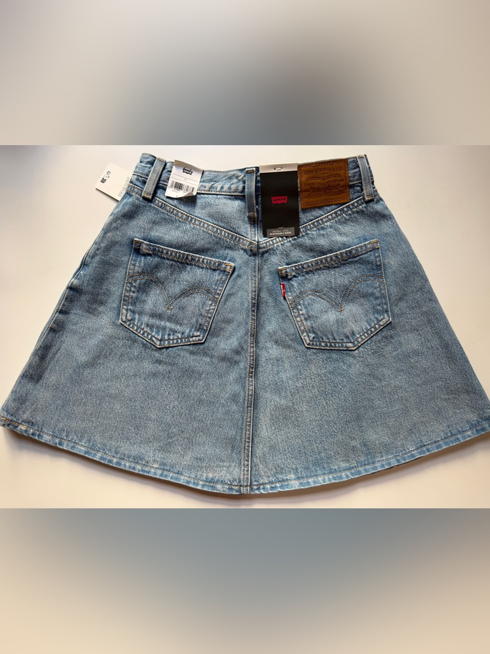 NWT Levi's Premium High-Rise A-Line Flounce Mini Denim Skirt Blue-Medium Wash 25 - Picture 5 of 12